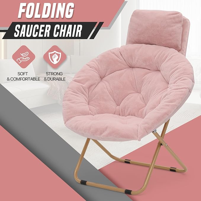 Sillón Lounge Plegable Redondo con Reposacabezas Rosa miniatura 5