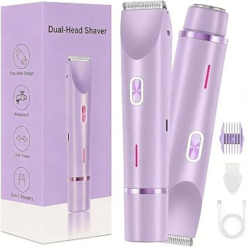 Dermave Bikini Shaver,2 in 1 Dual Head Bikini Trimmer for Women,IPX7 Cordless & Waterproof Electric Shaver Wet & Dry Use,Painless Hair RemovalLight Purple