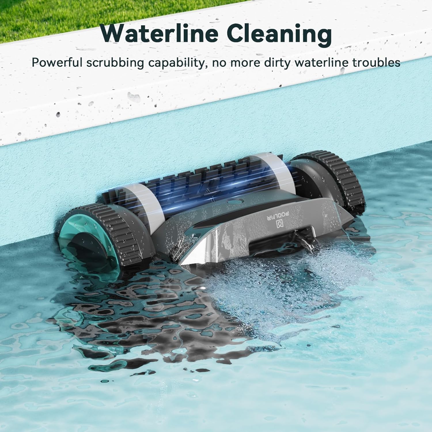PoolMr Cordless Robotic Pool Cleaner-Pool Vacuum for In ground Pools with Wall Climbing-120 Mins Running Time, Smart Navigation, 20Gal/Mins Poweful Suction, for Most Pools up to 1,500 Sq.ft, Cyan