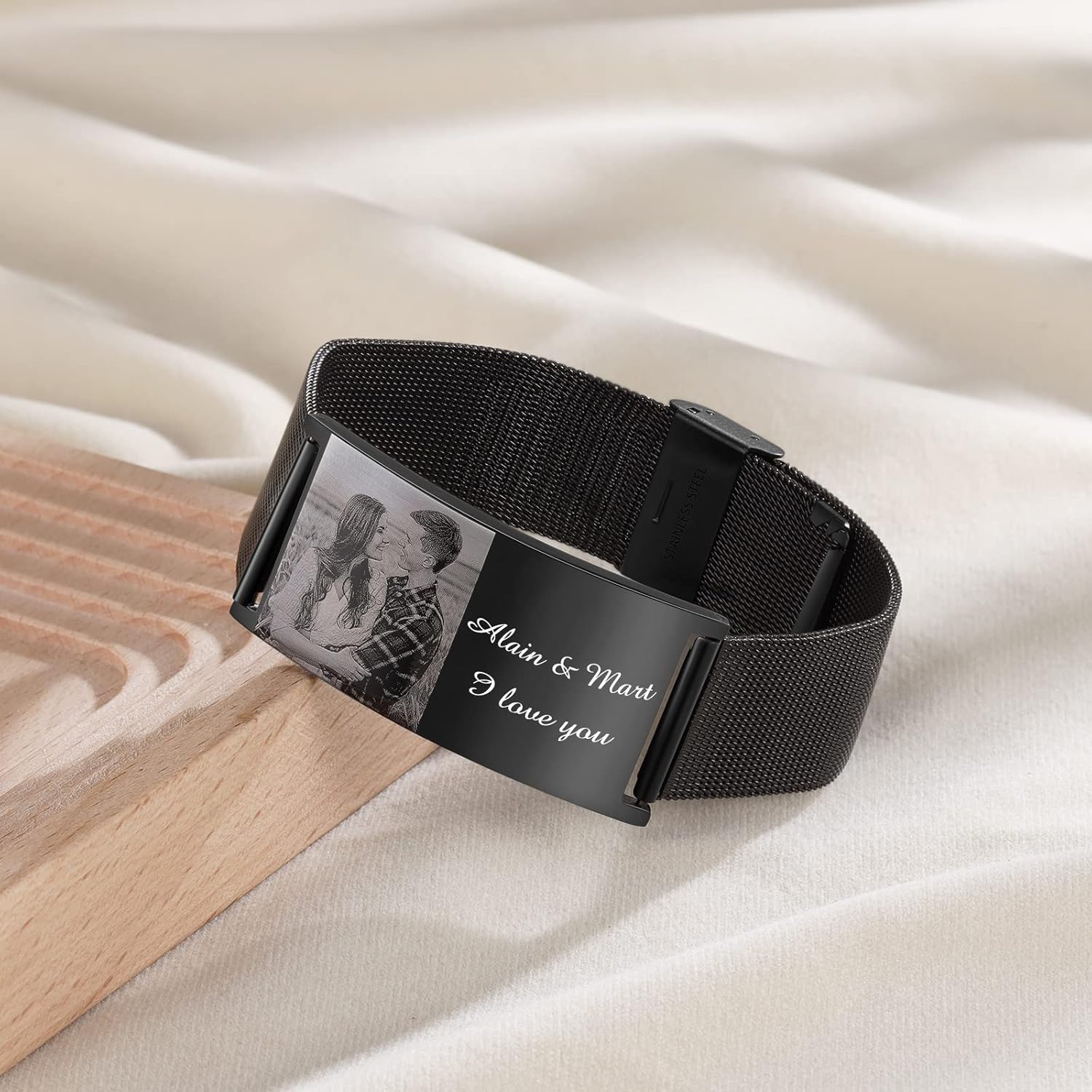 ALBERTBAND Gifts for Father Personalized Picture Bracelet for Men Custom Name Bracelets for Dad Photo Bracelet Gift for Boyfriend Husband Grandpa