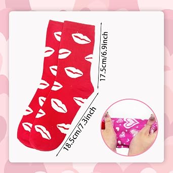Anyumocz 6 Pairs Valentines Day Socks,Kiss and Heart Print Socks for Women,Funny Novelty Socks for Holiday Gifts Girls