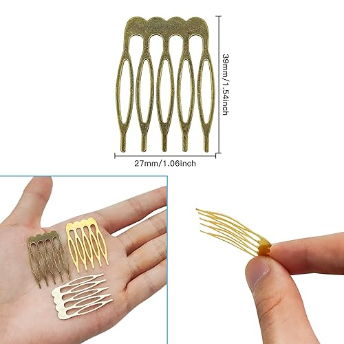 Miniatura 3 de 30 peines de alambre de metal para mujer, 5 dientes, peines laterales de velo de boda, pinzas para el cabello giratorias, joyería decorativa