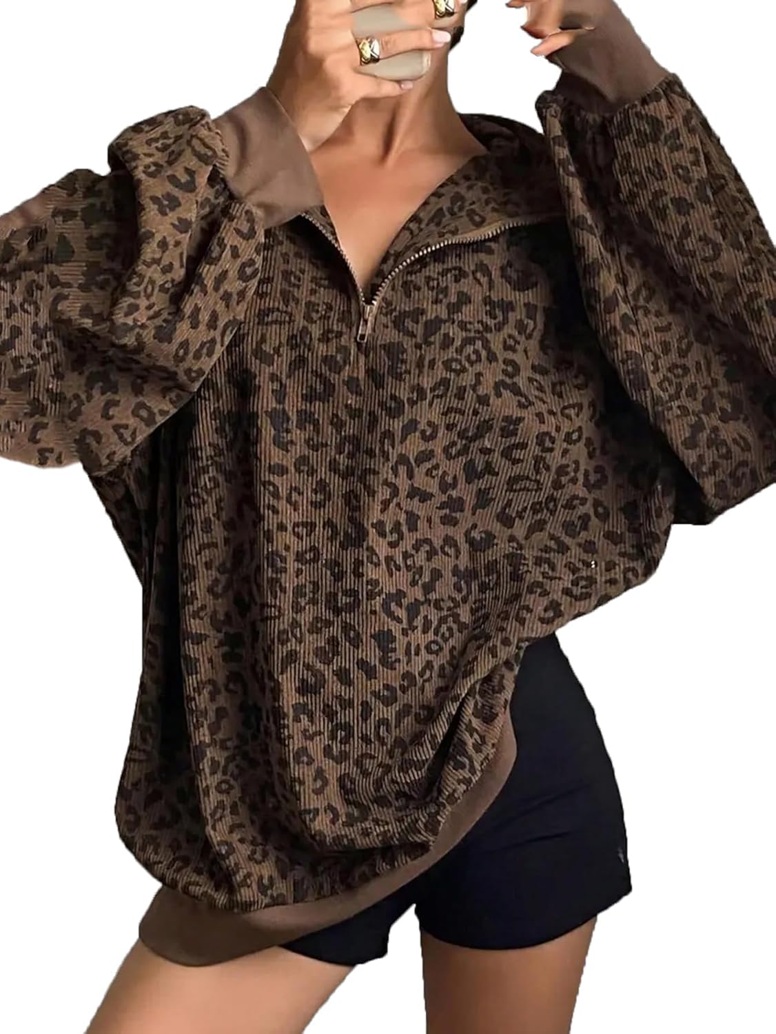 SHENHE Women's Plus Size Cheetah Leopard Print Quarter Zip Pullover Oversized Fall Sweatshirt - Image 7