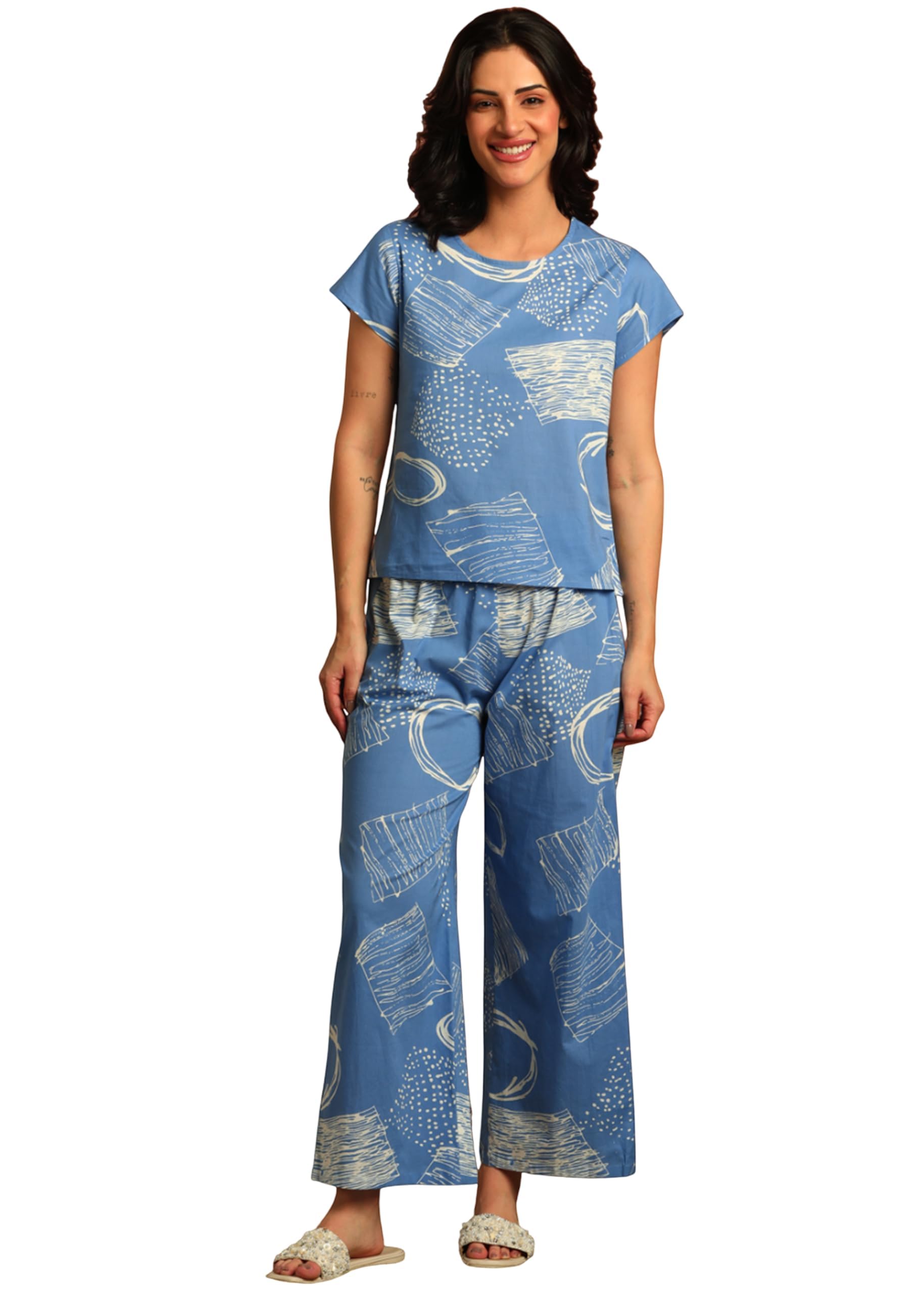 yash gallery Women's Cotton Straight Geomatrical Printed Night Suit for Women-picture-19