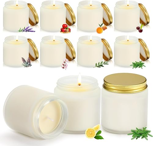 Miniatura 7 de Yexiya 50 velas pequeñas en tarro de 3.5 onzas, velas perfumadas en frascos pequeños a granel, 10 fragancias para alivio, velas de aromaterapia,
