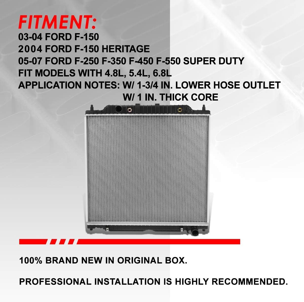 Auto Dynasty Radiator Compatible with 03-07 Ford F150 Heritage F250 F350 F450 F550 Super Duty 4.8L 5.4L 6.8L, DPI 2886 Factory Style 1-Row Cooling Radiator, Aluminum Core