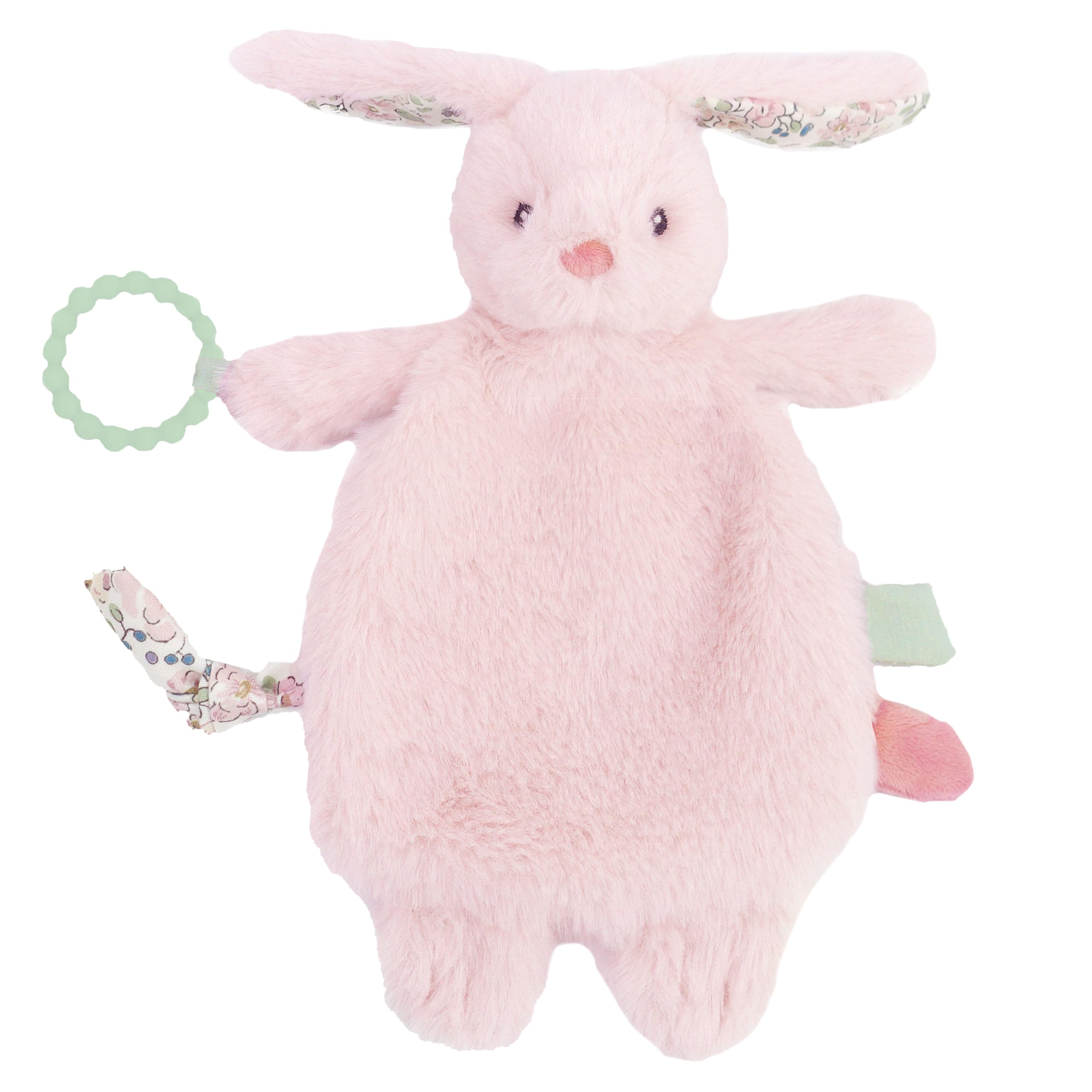 MON AMI Rosie Bunny Security Blanket with Silicone Teether | 12-Inch Plush Lovey for Babies | Soothing Sensory Snuggle Toy | Perfect Newborn Essential