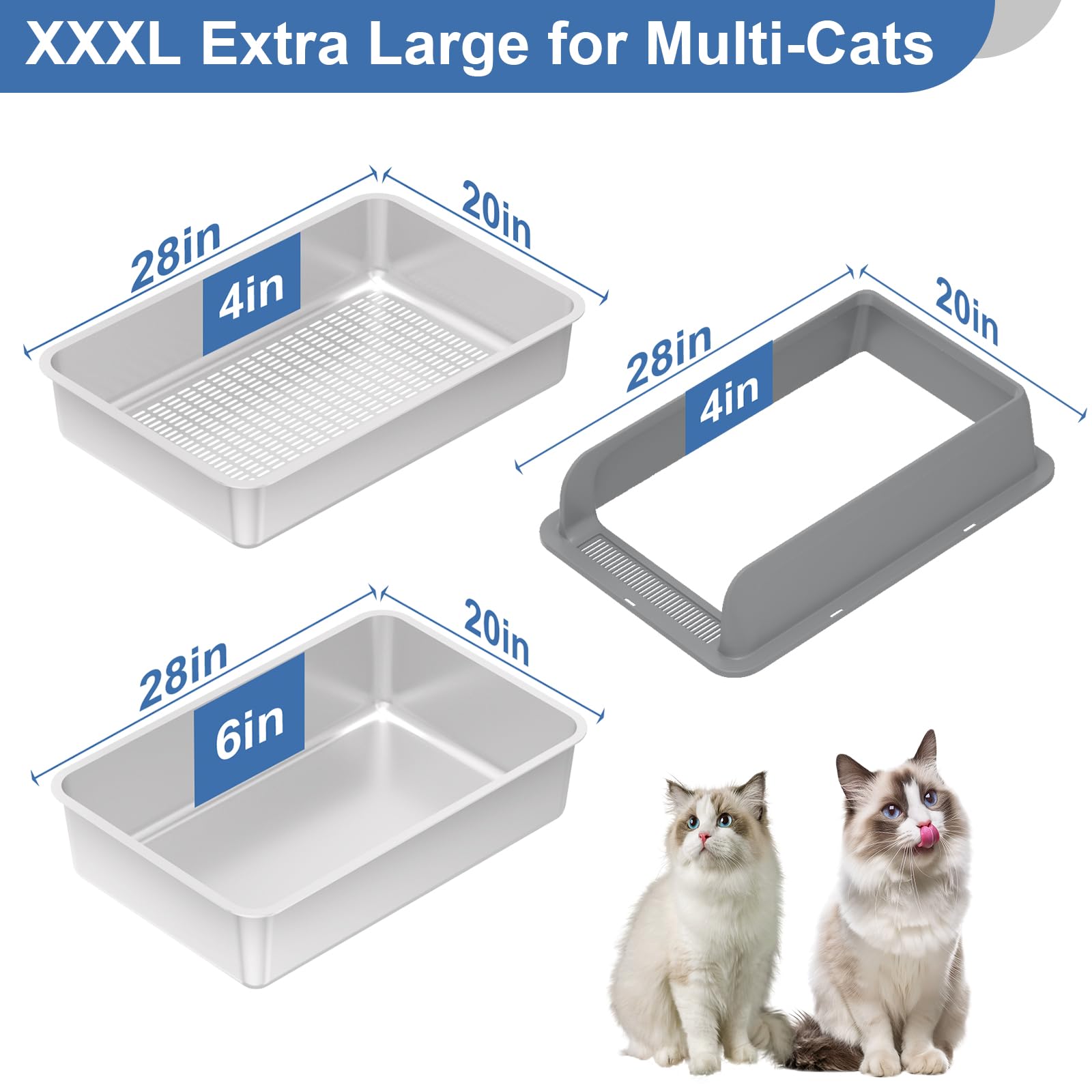 XXXL Stainless Steel Sifting Litter Box with Lid, 28'' L &times; 20'' W Extra Large Sifting Cat Litter Box for Pine Pellets & Big Cats & Multiple Cats, Metal Pellet Sifter Litter Pan System for Odor Control - image 5