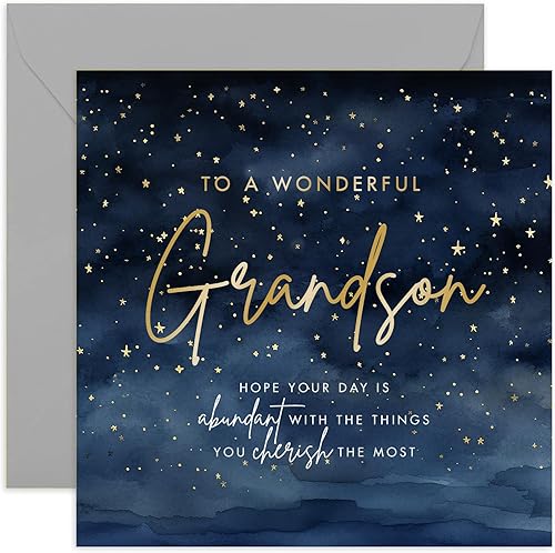 Tarjeta de cumpleaños para nieto Maravilloso diseño de estrellas Tarjeta de cumpleaños masculina para hombres Adulto, adolescente, niño Diseño