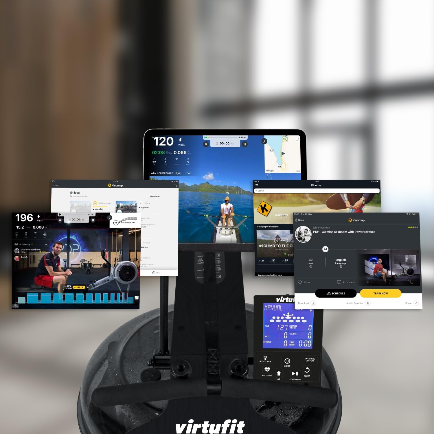 VirtuFit Elite Wasserwiderstands-Rudertrainer aus Holz - Schwarze Ausgabe - Rudermaschine - Wasser Rudertrainer - kostenloser Trainingsplan