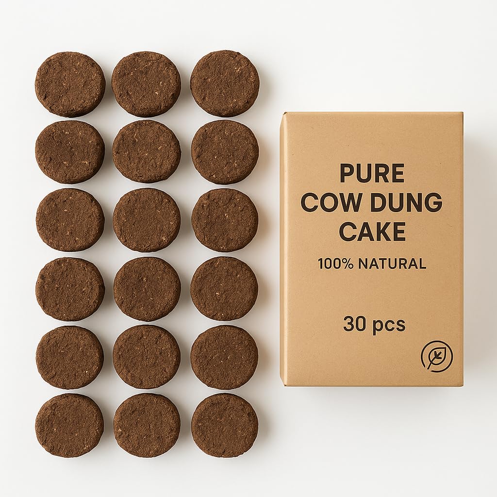 Natural Cow Dung Cake for Pooja and Composting - Set of 30 | 10cm Dia, 1 inch Thickness | Eco-Friendly and Organic