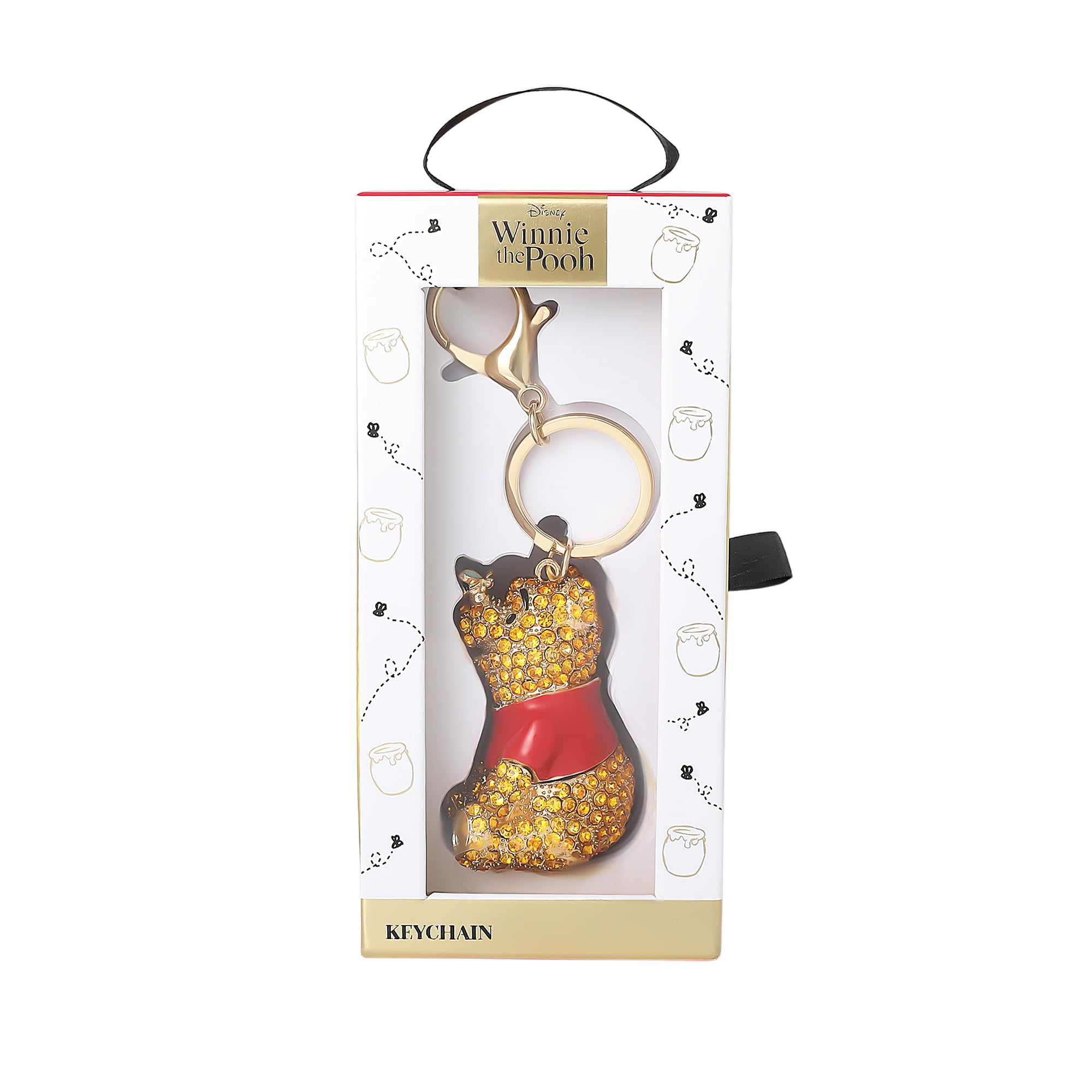 SALLY ROSE Winnie the Pooh Keychain Pave Crystal Official License, Pooh Charm Keychain, Bag and Purse Charm