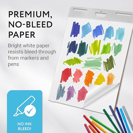 IMPRESA Sticky Easel Pads - Strong Adhesive for Office Supplies - Portable for Flip Chart Easels - Heavyweight White Surface for Art Supplies - 25 x 30 in, White, Pack of 5, 150 Sheets