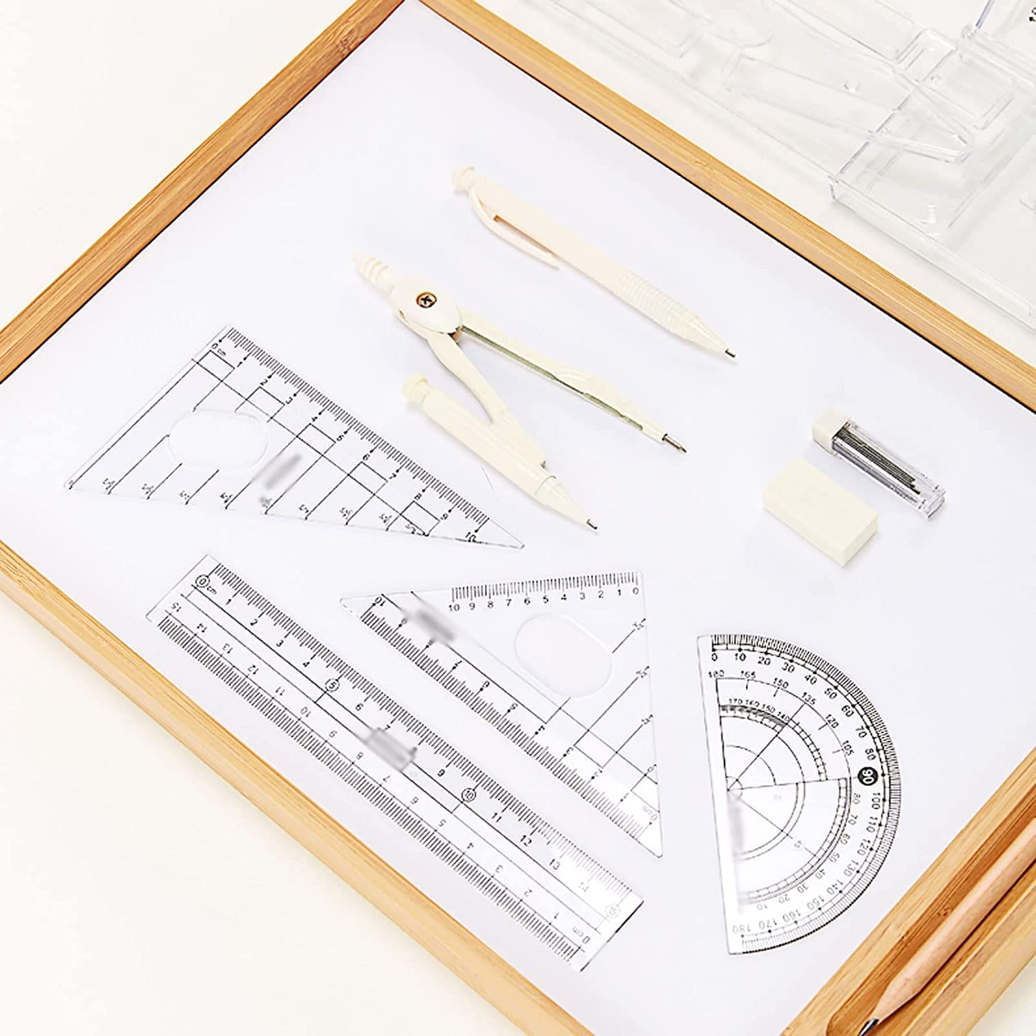 Set di compassi Set di 8 Pezzi di Forniture per Studenti con righelli, goniometro, Compasso, Gomma, ricariche di Mina, Matita per Disegno e Disegno, Set di Geometria(B)