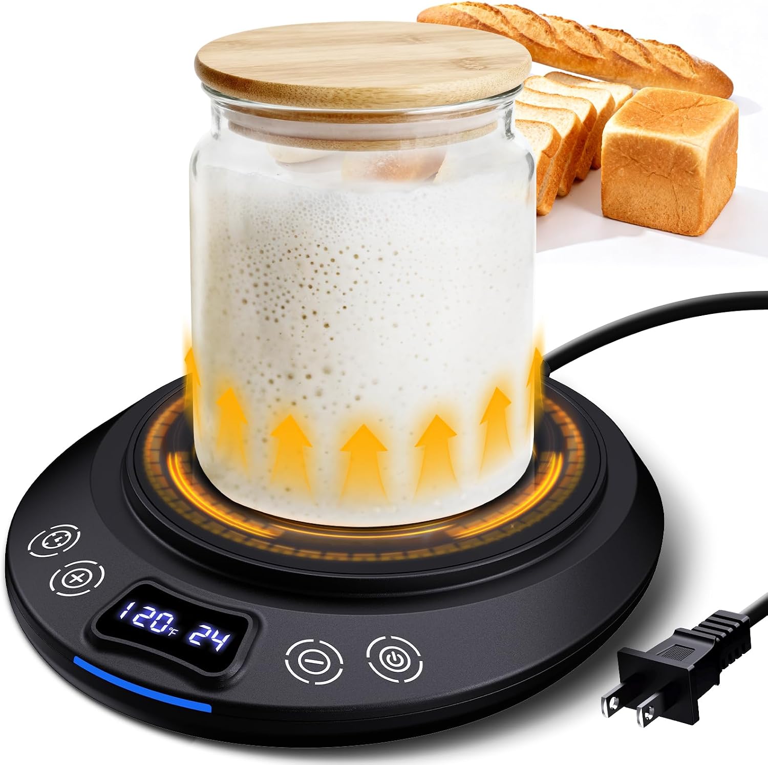 Sourdough Starter Warmer Mat, Precise 1°F Thermostat Control (70-120°F) Sourdough Heating Mat, Warmer for Sourdough Starter, 0-24h Timer, Auto On/Off, Memory Function (Black)