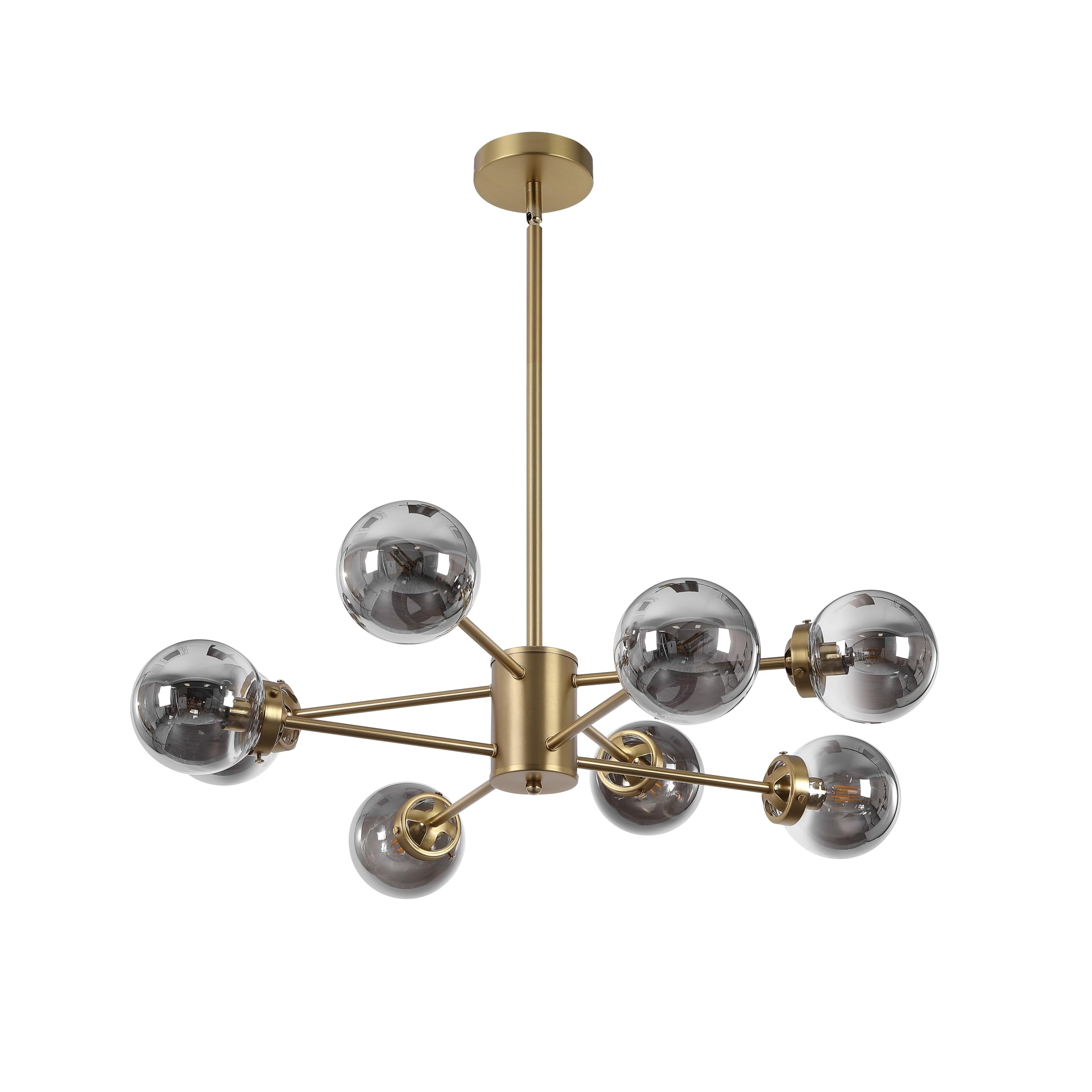 WINGBO 8-Light Modern Chandelier, Sputnik Pendant Light Fixture with Large Gray Glass Globe Shade for Flat and Slop Ceiling, Height Adjustable for Kitchen Living Room Dining Room Bedroom, Gold+Gray