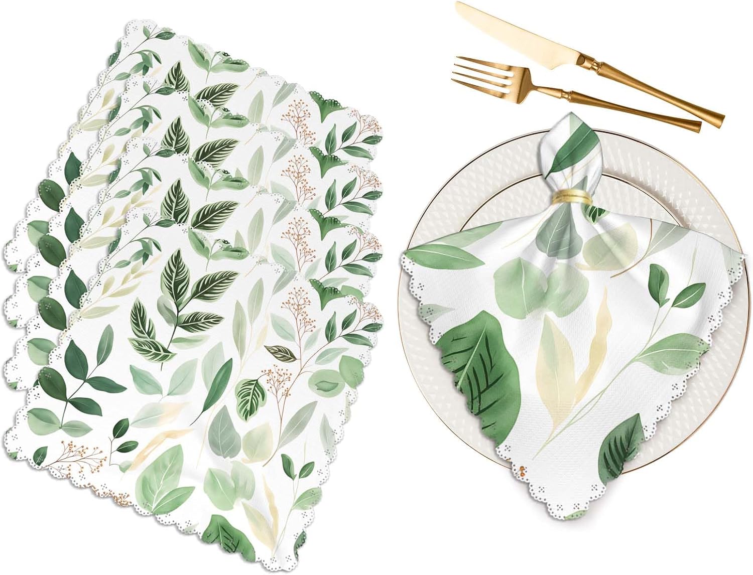 Servilletas de Tela Yibeas con Estampado de Hojas Verdes Juego de 4 miniatura 1