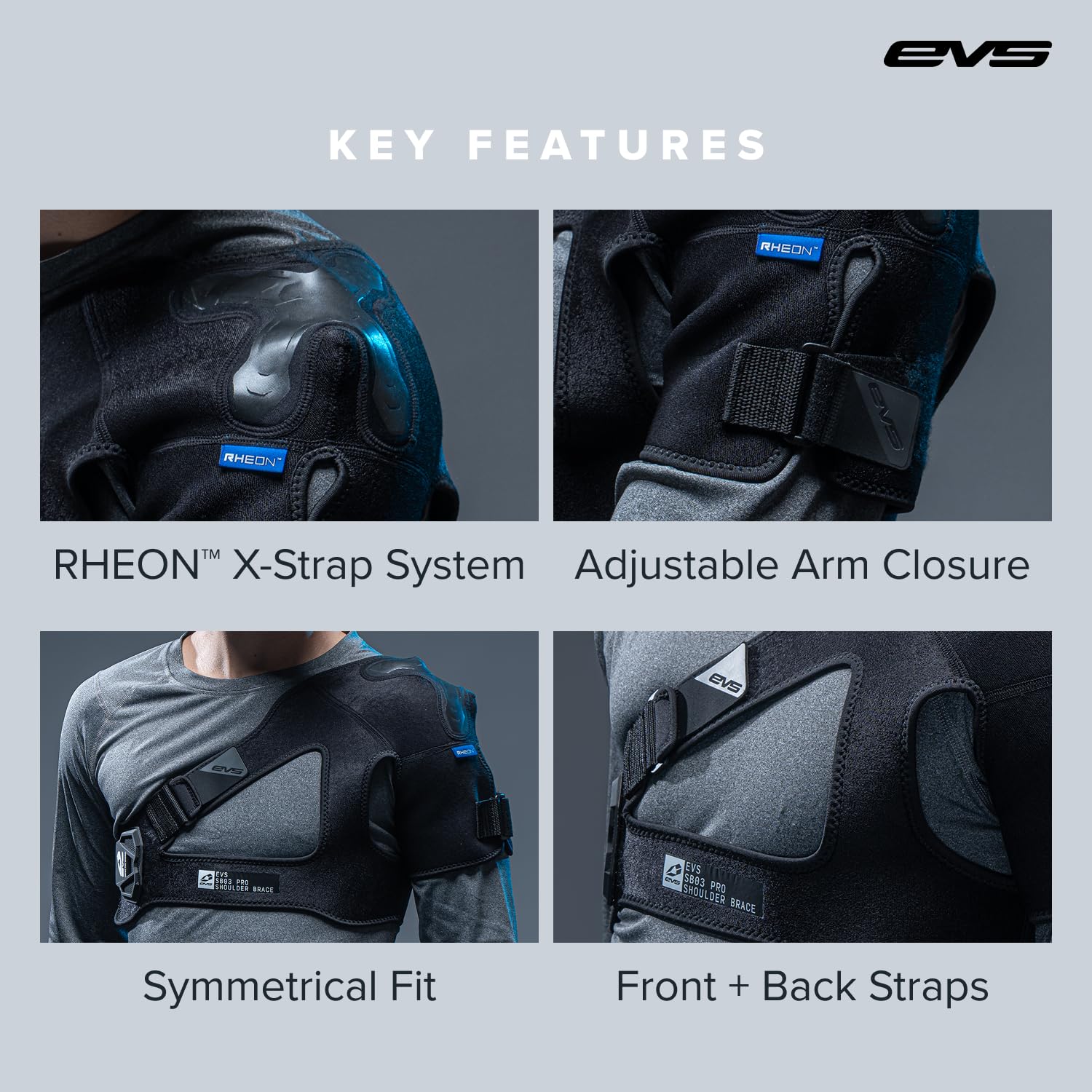 EVS SB03 Pro Shoulder Brace Men, Superior Compression, Adjustable, Black, L | RHEON X-Strap Dynamic Support System, Adjustable Compression & Lightweight Air Mesh, past shoulder injuries and recovery
