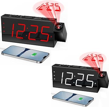 Digital Projector Alarm Clocks for Kids Bedroom,Plug-in LED Display Clock with 350 Projection on Ceiling Wall,Dual Alarms for Heavy Sleepers,Battery Backup,USB Charging Port,Easy-to-Set,Dimmer,Snooze