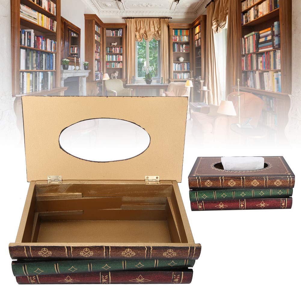 Scatola Porta Fazzoletti A Forma Di Libro Antico - Finto Legno Vintage - Arredamento Casa E Ufficio - 10x5,9x3,9 Cm