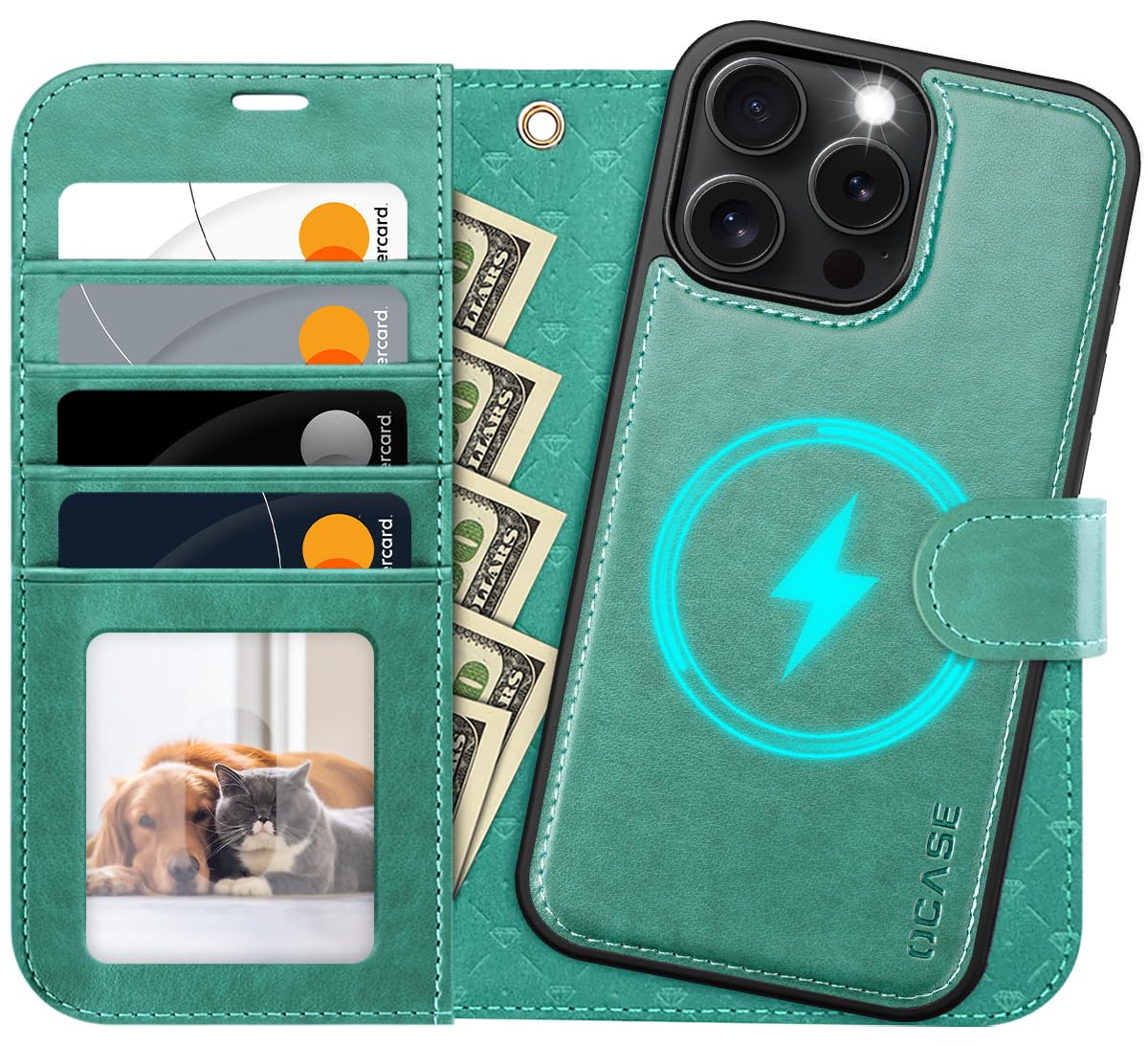 OCASE Custodia Portafoglio Per IPhone 16 Plus, Cover In Pelle Con Schermo RFID E Slot Carte, Supporto Stand, Antiurto - Nero - 2