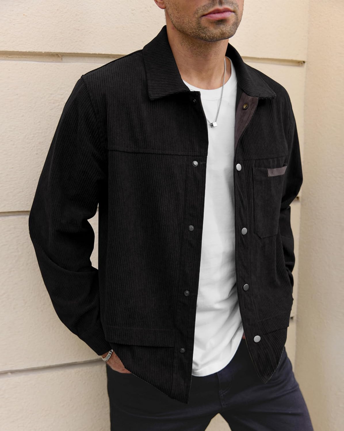 Mens Corduroy Button Jacket Casual Pocket Shirt (S-2XL) - Image 3