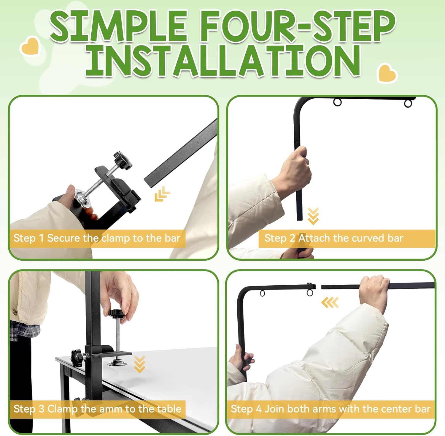 Adjustable Dog Grooming Stand for Table: 42" Height & 27"-39" Width, Includes Hammock & 2 No-Sit Nooses, Heavy-Duty Dog Grooming Arm for Bathing Nail Trimming Drying Cutting Cats & Dogs at Home