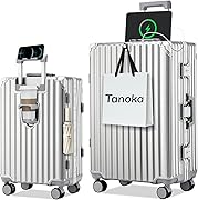 [Tanoka] スーツケース キャリーケース 機内持ち込み アルミフレーム【高耐久・多機能】S M L 大型 大容量 耐衝撃 ストッパー付き 静音ダブルキャスター 360度回転 TSAロック USBポート カップホルダー 隠しフック キャリーバッグ 出張 ビジネス 旅行