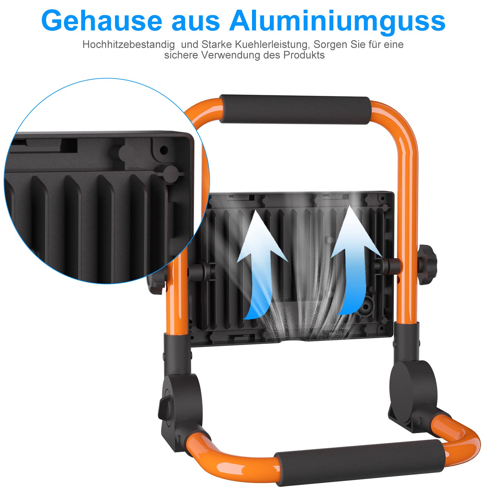 MEIHUA Reflektor budowlany LED 60 W, 5200 lm, 6500 K, IP66, wodoszczelny, przenośny reflektor budowlany 3,5 m, kabel 3,5 m, z wtyczką przełączającą, oświetlenie robocze do warsztatu, na plac budowy,