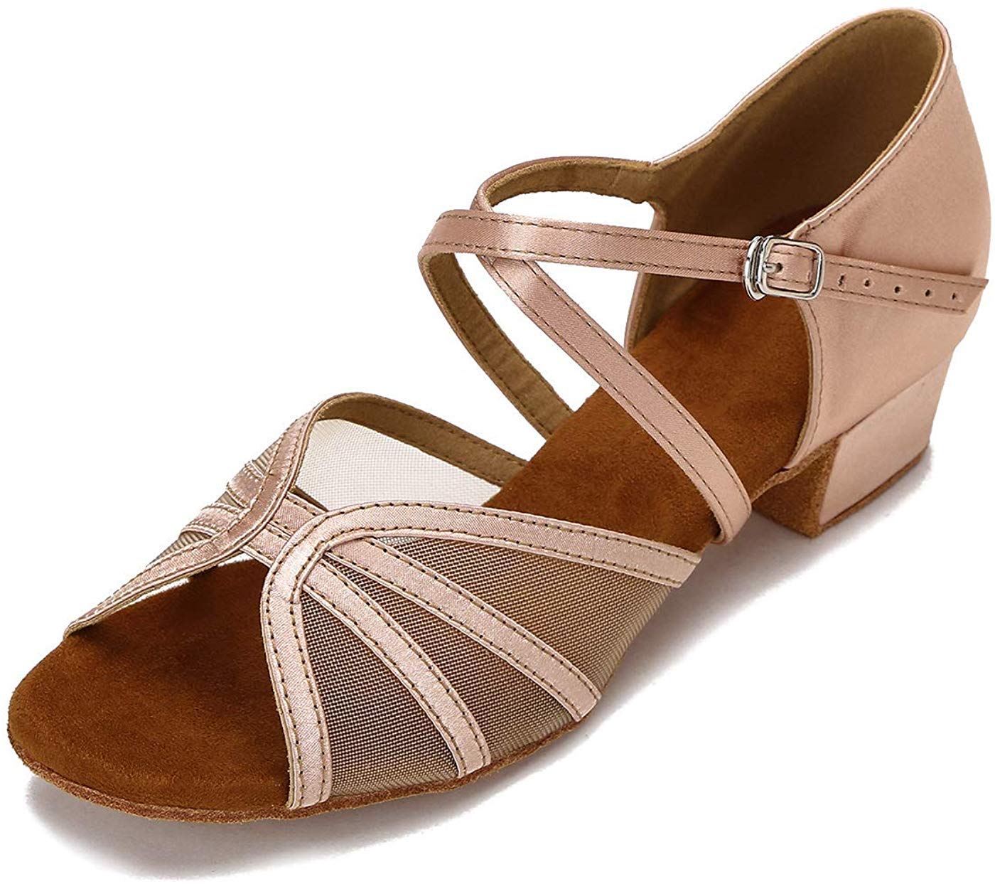 CLEECLI Low Heel Ballroom Shoes Latin Salsa Dance Shoes for, Nude, Size 8.5