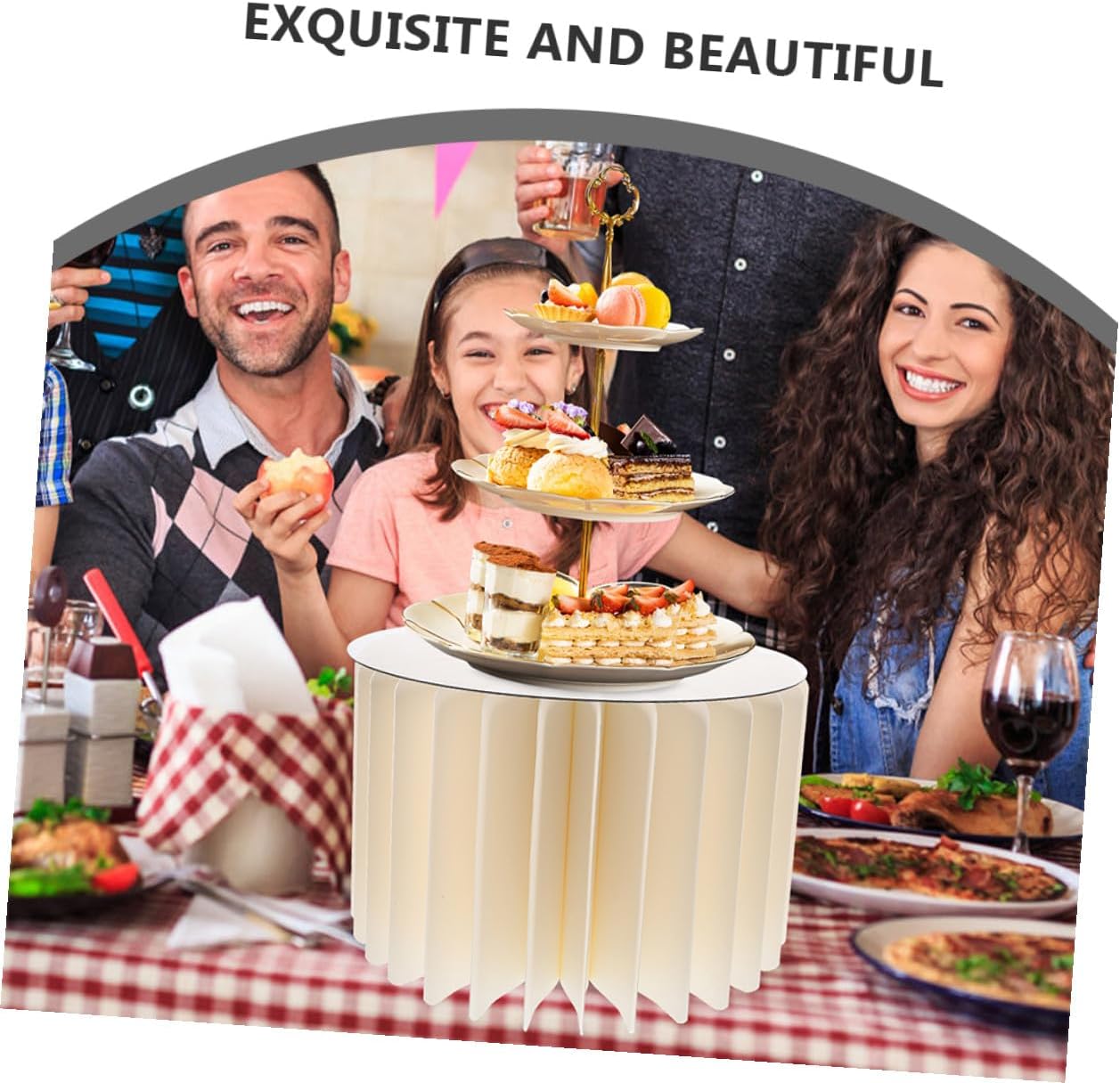 Lurrose White Cake Cylinder Pedestal Stand Set, 2pcs Foldable round Paper Pedestal Stands with 30cm Diameter for Wedding Party Dessert Table Decoration