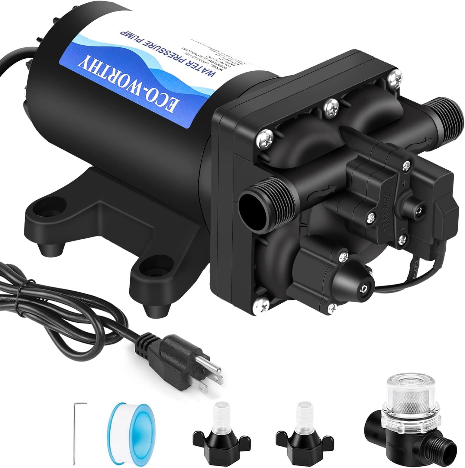 Pompe à Membrane 12 V, 3,5 GPM (13,25 L/min), Pompe à Eau 12 V CC à 3 Chambres Avec Pressostat Automatique Réglable 40-100 PSI, 50 PSI, Port MNPT 1/2'', Pour Camping-car