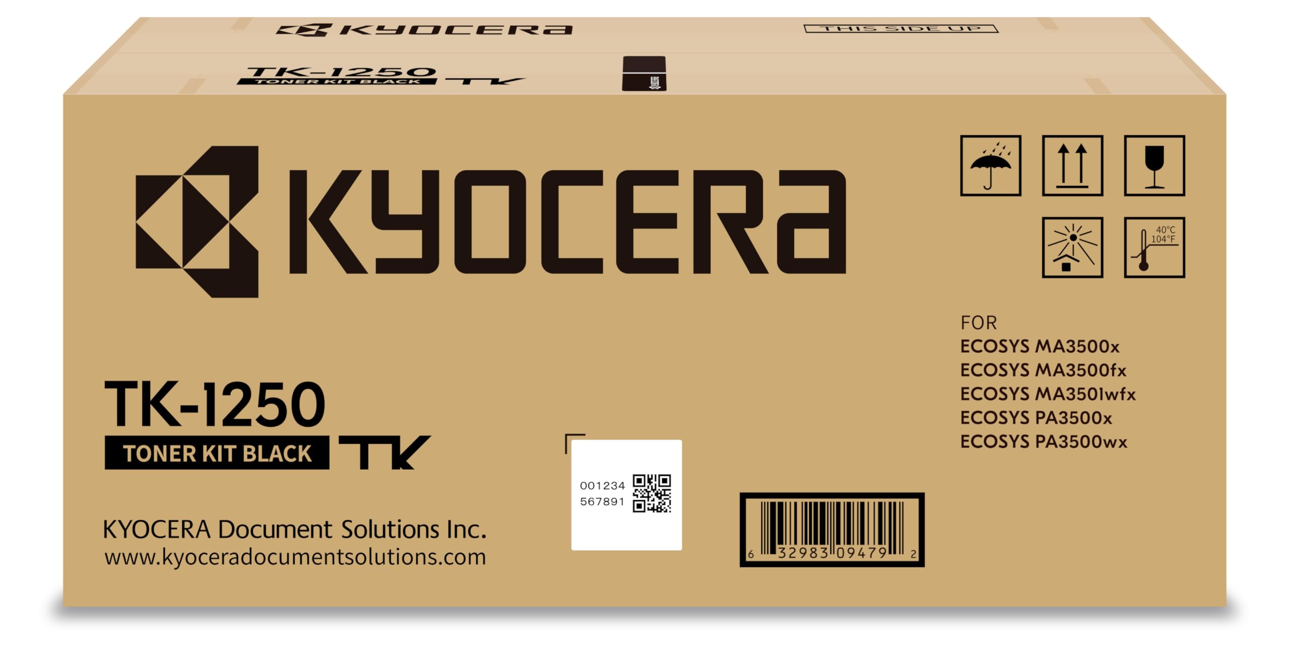 KYOCERA TK-1250 Toner Drucker Schwarz. Original Tonerkartusche 1T0C3H0NL0. Drucker Toner kompatibel für ECOSYS PA3500x, PA3500wx, MA3500x, MA3500fx, MA3501wfx. Druckertoner für bis zu 3000 Seiten