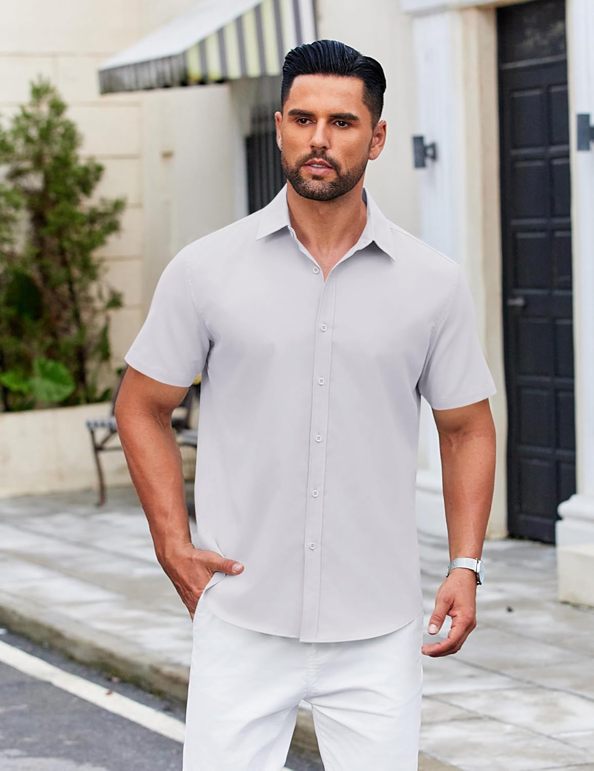 COOFANDY Men's Casual Dress Shirt Short Sleeve Button Down Shirts Summer Wedding Untucked Shirt - Image 4