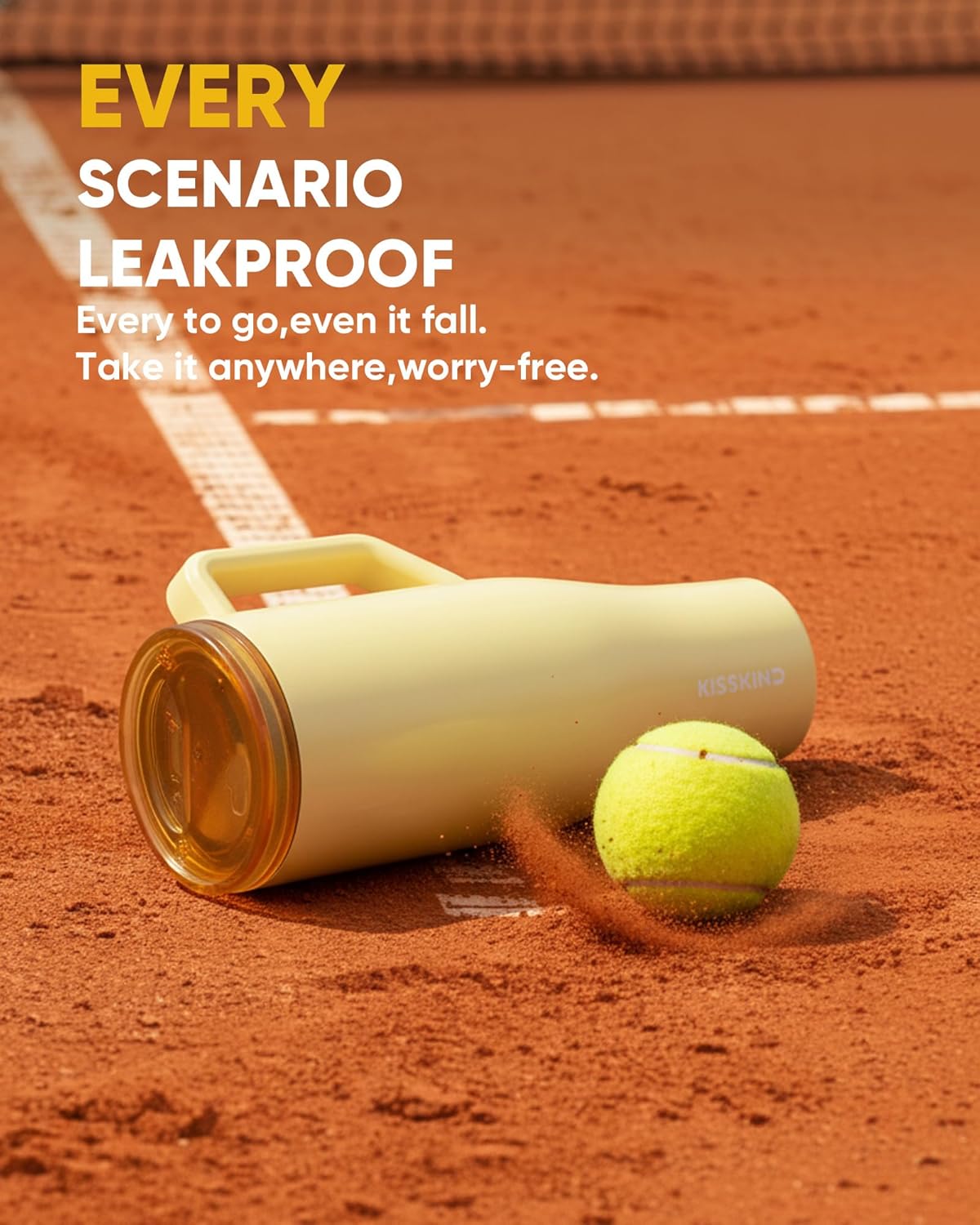 KISSKIND 40 oz Lumispin Tumbler with Handle and Hidden Straw, 100% Leak Proof Water Cup with Handle, Insulated Water Bottle for Travel, Mom, Nurse, Teacher, Student, Butter Yellow - Image 5