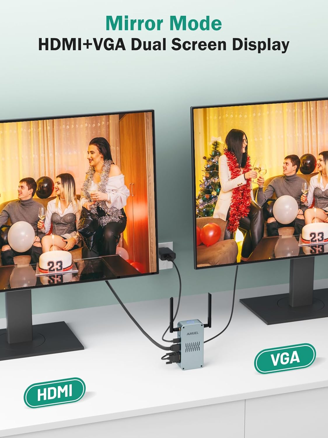 Sreaming Wireless HDMI Transmitter and Receiver 4K, 𝟐𝟎𝟐𝟔 𝐔𝐩𝐠𝐫𝐚𝐝𝐞 Plug & Play Aluminium Housing HDMI Wireless HDMI+VGA, 164FT, 2.4/5GHz for Monitor, HDTV, Streaming Video/Audio, Camcorders