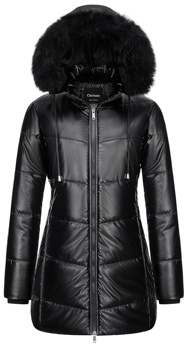 Chrisuno Womens Warm Winter Coat Long Waterproof Thicken Puffer Jacket Quilted Snow Parka with Removable Hood