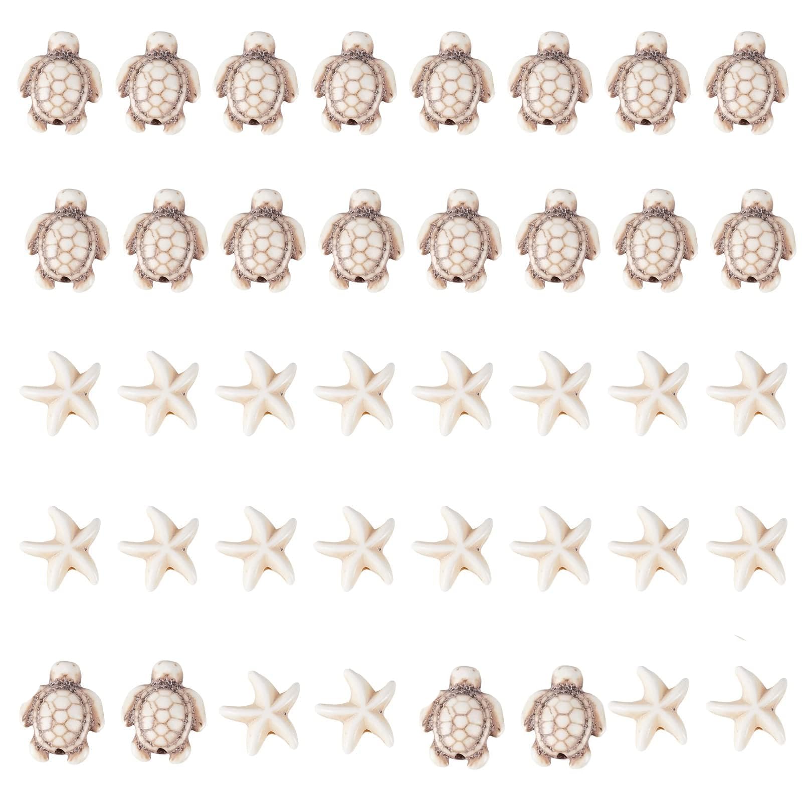Khazna Tortoise Beads Starfish Beads, 100Pcs 2 Styles Summer Beads for Jewelry Making Synthetic Turquoise Beads Turtle Charms Bulk Ocean Animal Spacer Beads Elastic Thread Bracelets Beige