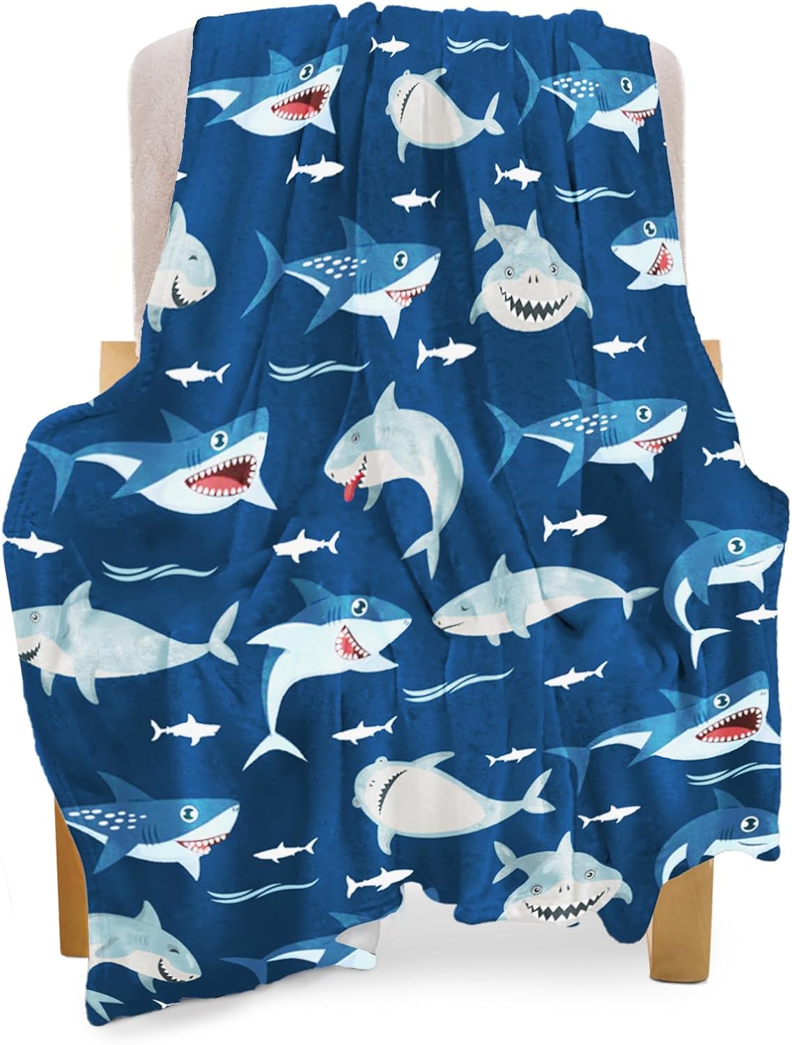 BOOPBEEP Shark Throw Blankets for Kids, Soft Warm Lightweight Bluey Toddle Blankets with Shark Pattern for Boys & Girls