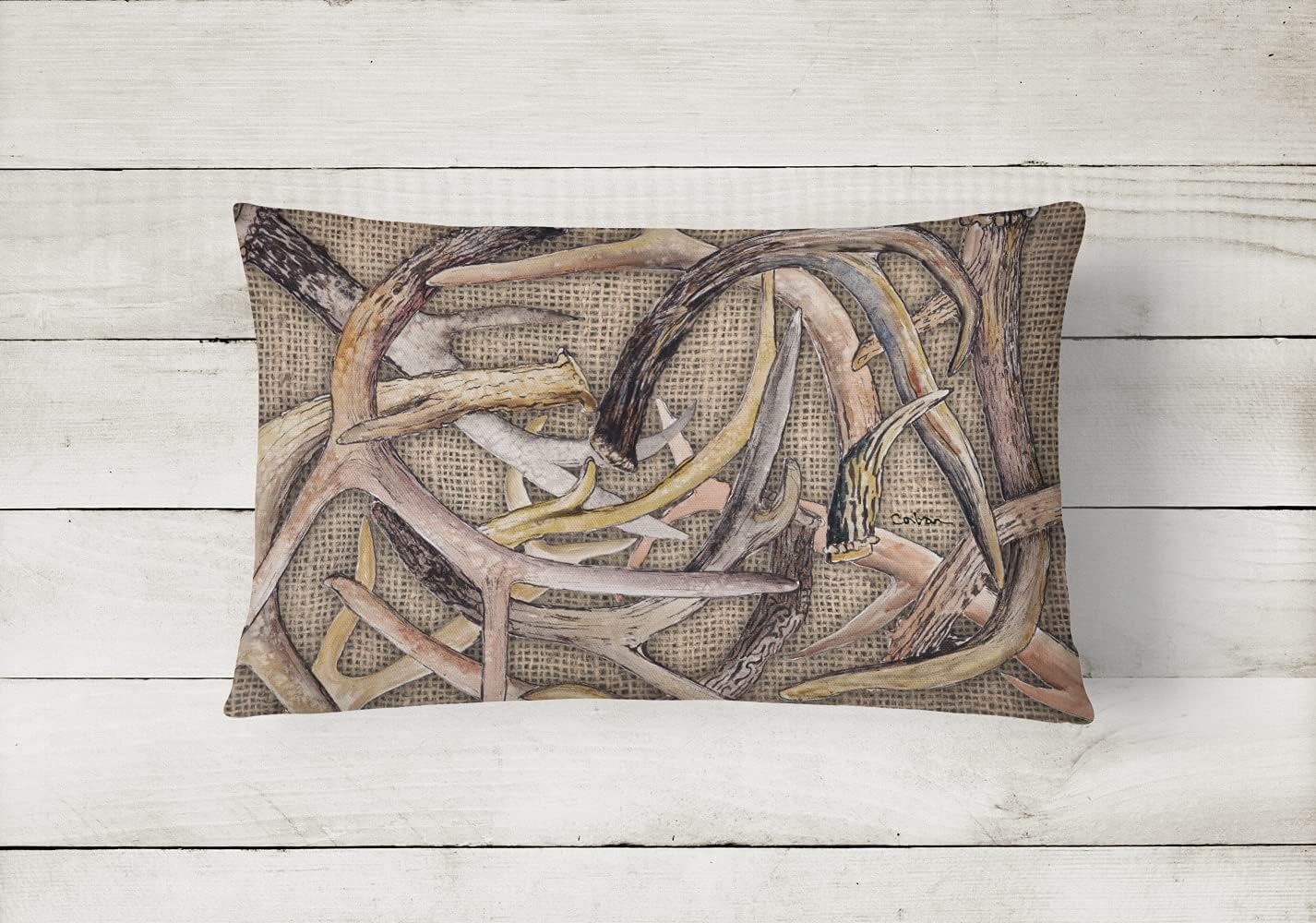 Caroline's Treasures 8732PW1216 Deer Horns Canvas Fabric Decorative Pillow Machine Washable, Indoor Outdoor Decorative Pillow for Couch, Bed or Patio, 12HX16W