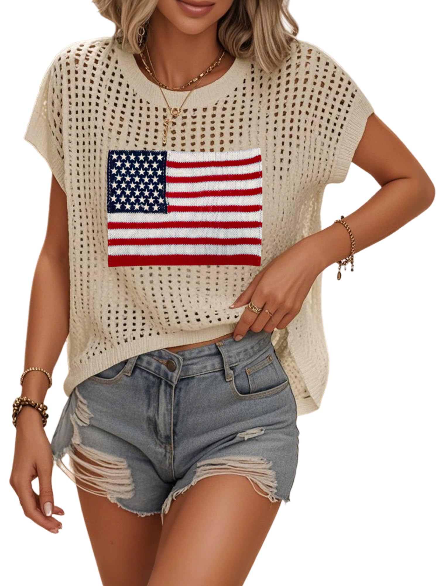 Womens Summer Crochet Tops Hollow Out Cap Sleeve Cover Up Tank Top Pullover Sweater Vest Beach Vacation Clothes