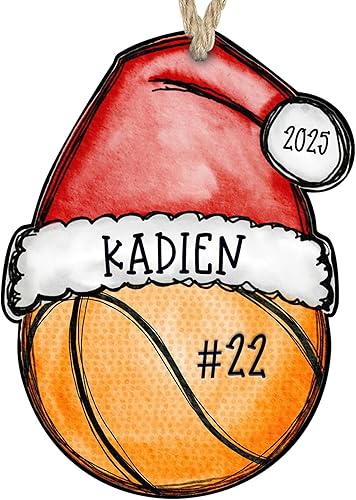 Miniatura 10 de Personalized Sports Ball Satna Hat Christmas Ornament Custom Name for Player Coach Mom Dad Grandma MDF Hardboard Wood Handmade by The Painted Pug