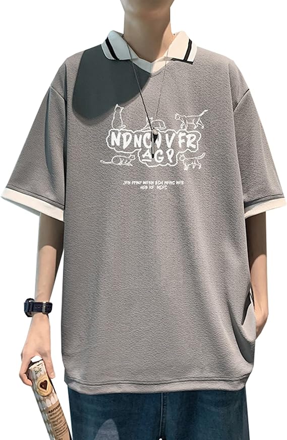Amazon 半袖tシャツ ポロシャツ メンズ 折り襟 大きいサイズ M 5xl ゆったり 夏 薄手 快適 ストレッチ トップス カジュアル スポーツ アウトドア ファッション 日系 プリント柄 ブラック グレー ポロシャツ 通販