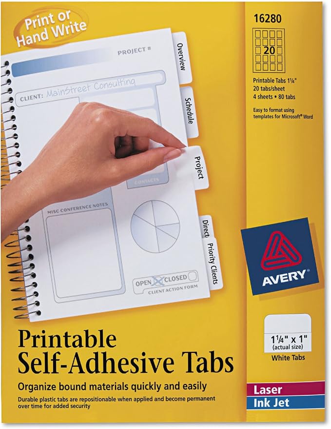 Amazon.com : Avery Printable Plastic Tabs with Repositionable Adhesive ...