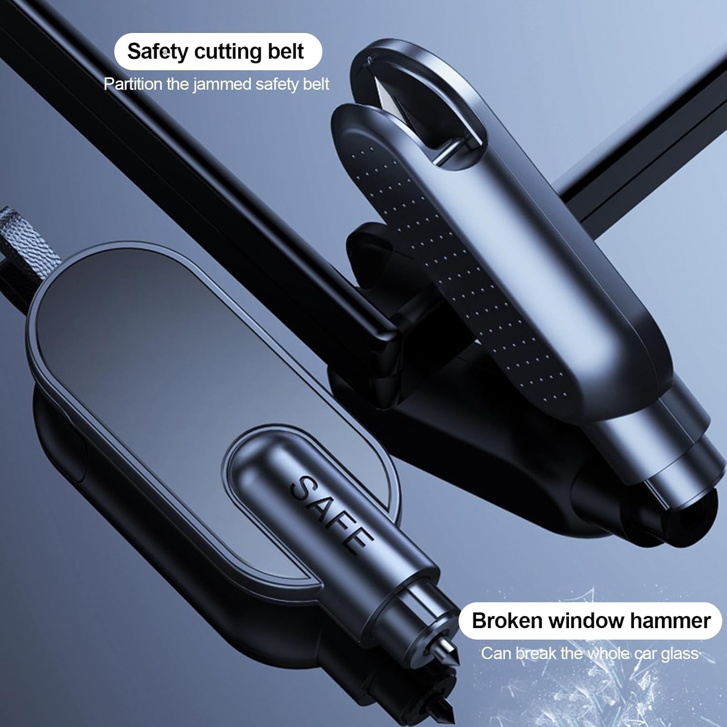 Safety Hammer, Portable Car Hammer – Multi-Functional Glass Breaker & Seatbelt Cutter, Pocket-Sized for Escape,Schwarz