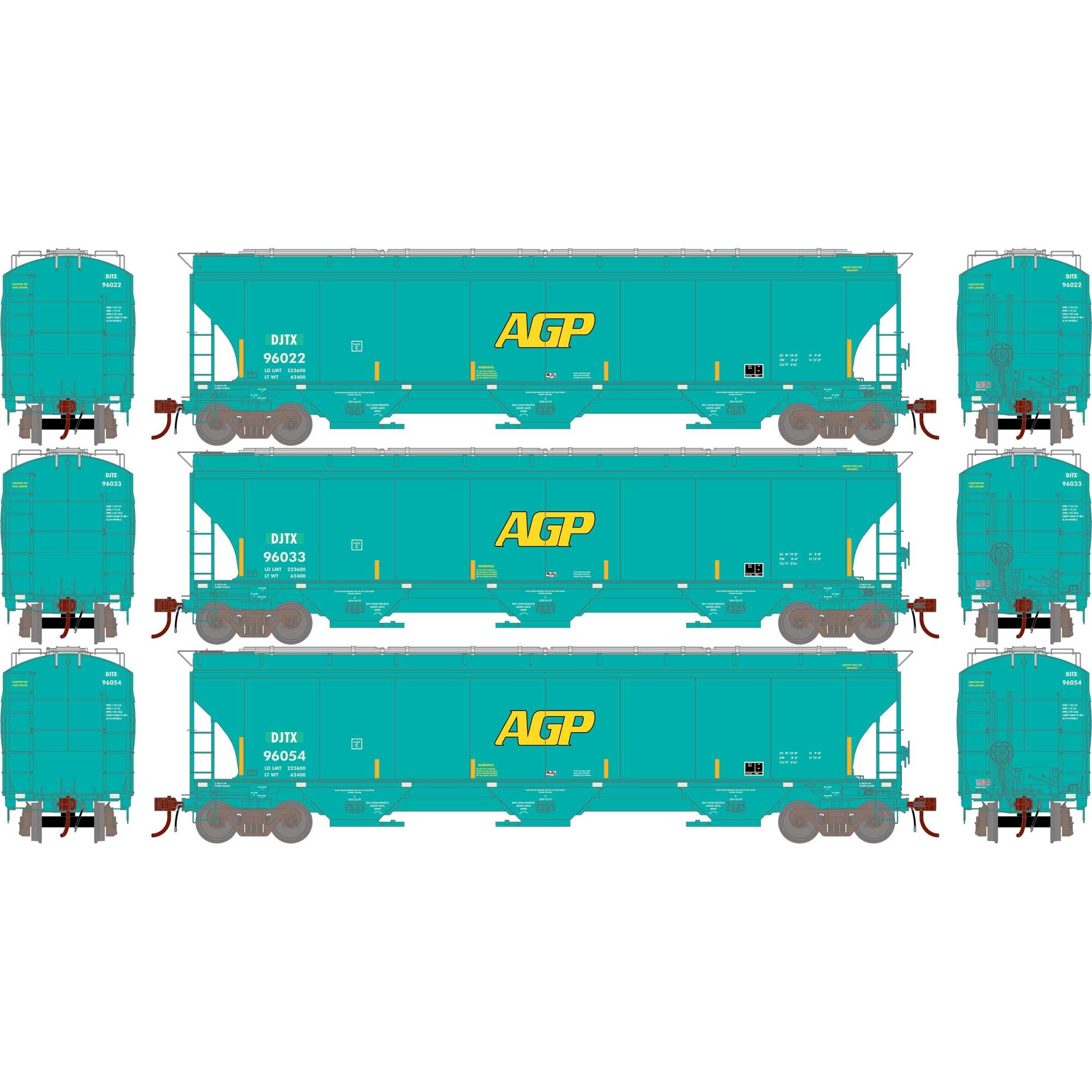 Athearn HO Trinity 3-Bay Hoppers DJTX # 1 3 ATHG97149 HO Rolling Stock