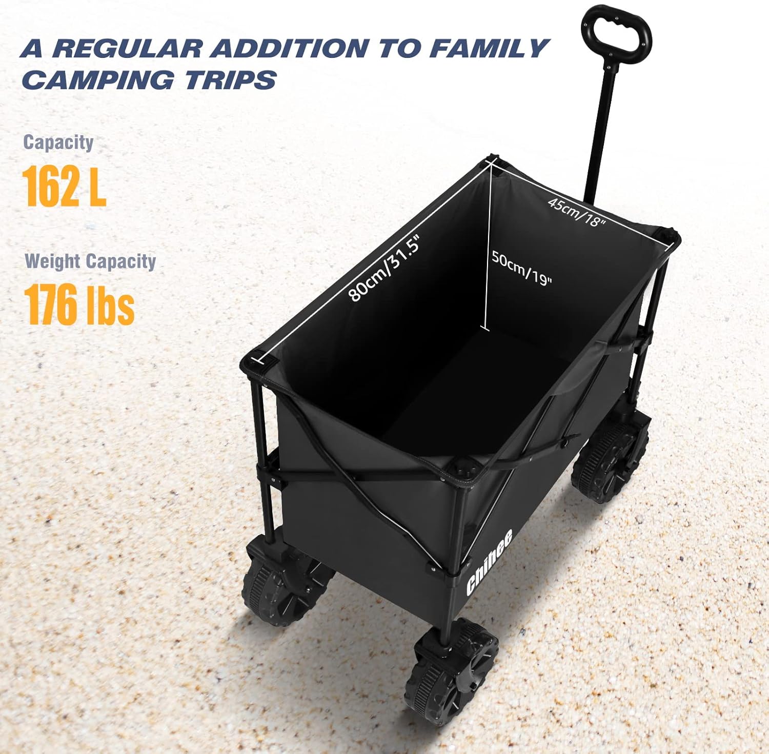 Chihee Folding Beach Wagon Cart Garden Cart Heavy-Duty with 2 Cup Holders,Camp Cart for All-Terrain Wheels with Braking System Large Capacity Removable Fabric,for Sporting Events,Camping,Beach Trips