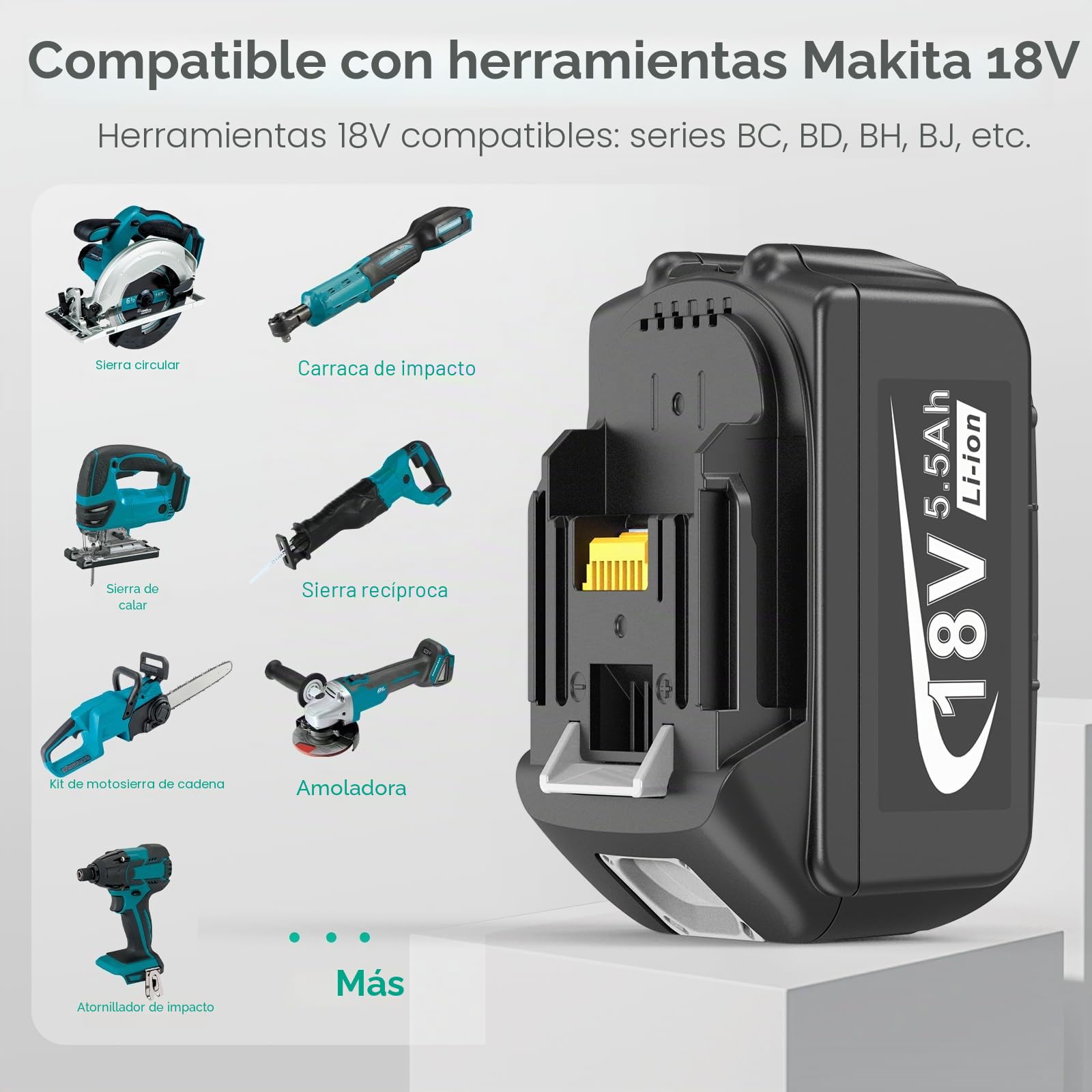 LabTEC Cargador de 18 V con batería para Makita BL1860 2P BL1830B BL1840B BL1850B BL1860B BL1815 BL1820 BL1825 18V 5500mAh Herramientas eléctricas + Cargador de batería para Makita DC18RC DC18RD