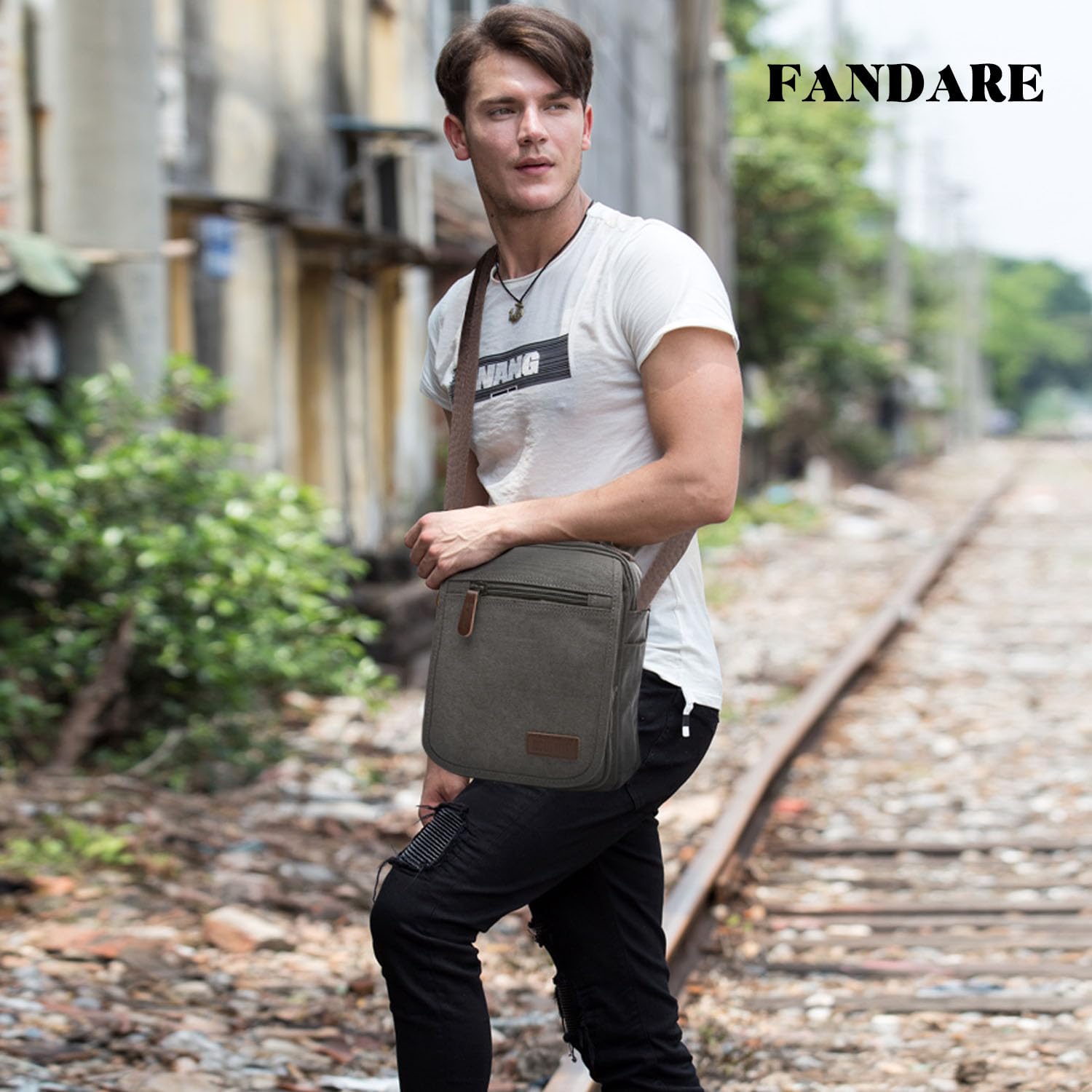 FANDARE Bolsos Bandolera a Hombro de Lona Mensajero Bolso para Hombres Mujeres Messenger Bolsa Bolsa de Viaje Crossbody Bag para Trabajo Viajar Colegio Shopper Gris