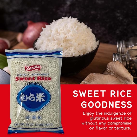 Shirakiku, Mochigome Sweet Rice | Short Grain Japanese Style Gluten-Free, Non-GMO Rice with Low Calories and Dietary Fiber | Perfect for Authentic Asian Cuisine | 2 Pound (Pack of 1)